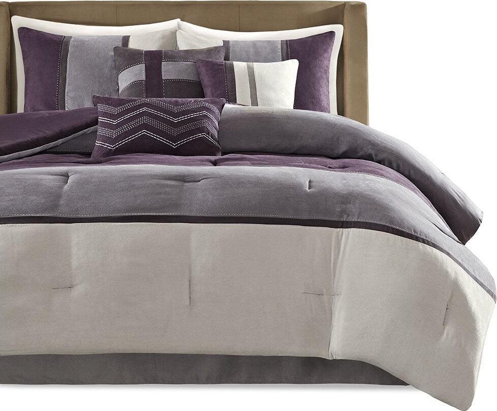 Palisades King 7 Piece Faux Suede Comforter Set Purple Olliix.com