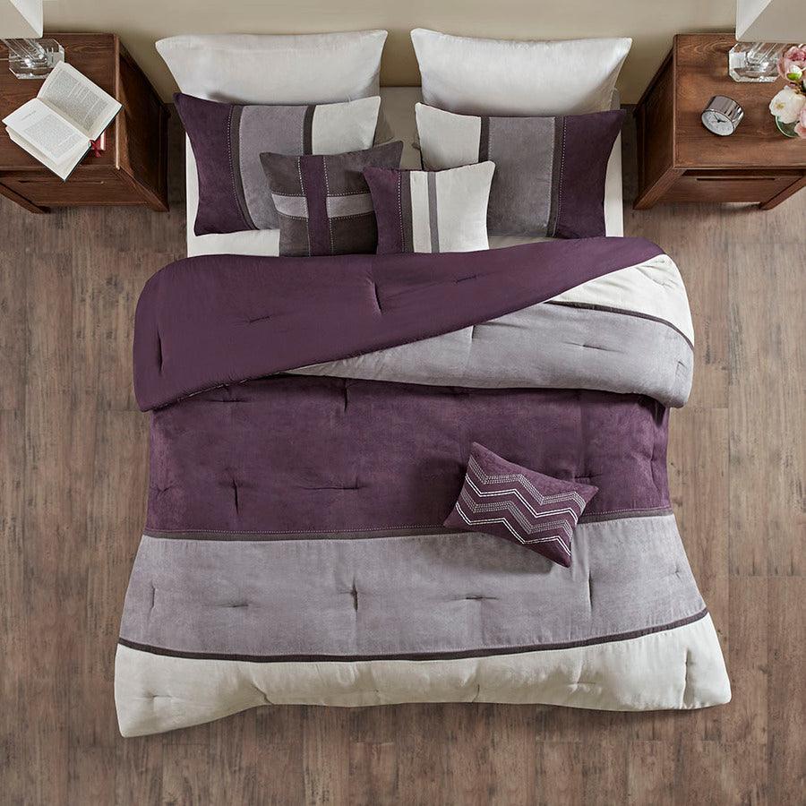 Palisades King 7 Piece Faux Suede Comforter Set Purple Olliix.com