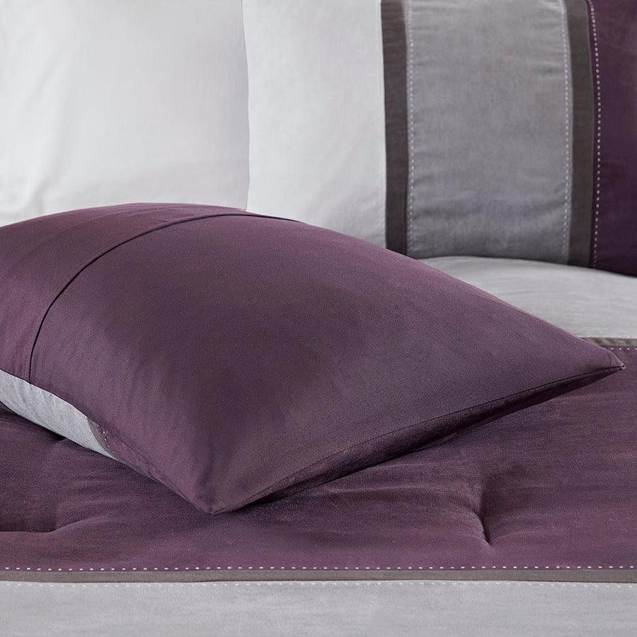 Palisades King 7 Piece Faux Suede Comforter Set Purple Olliix.com