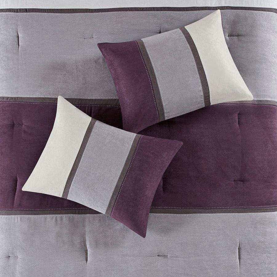 Palisades King 7 Piece Faux Suede Comforter Set Purple Olliix.com