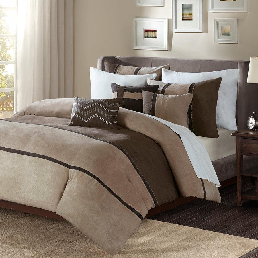 Palisades Transitional 6 Piece Faux Suede Duvet Set Full/Queen Brown Olliix.com