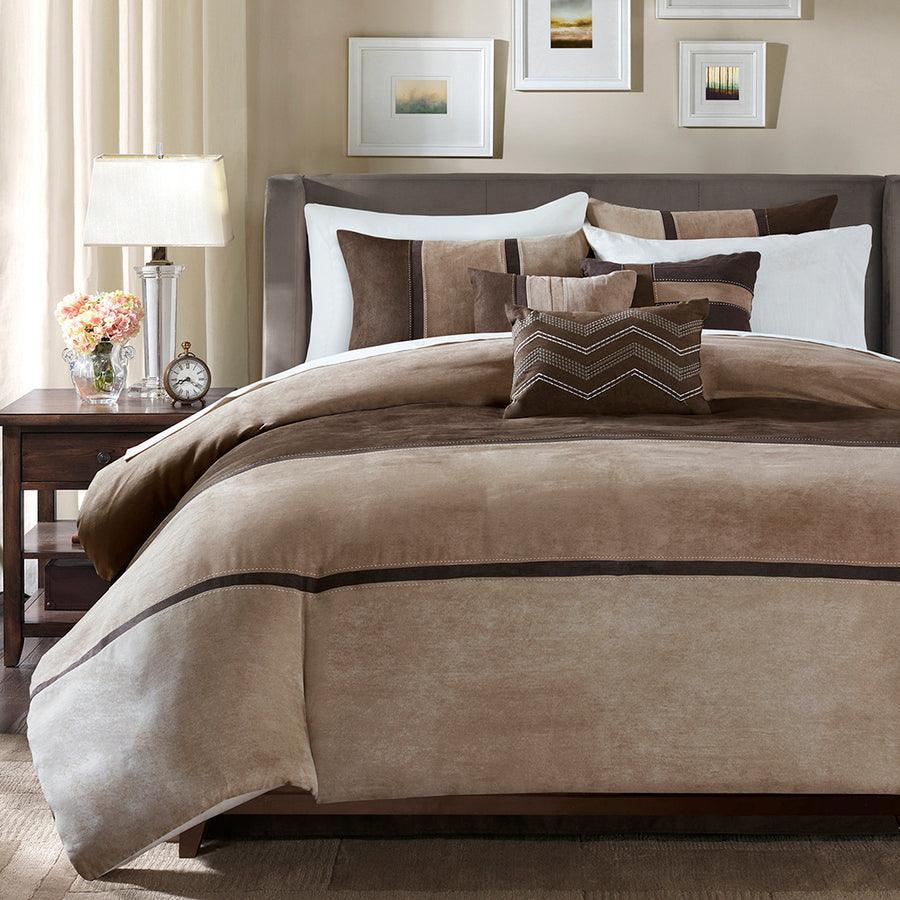 Palisades Transitional 6 Piece Faux Suede Duvet Set Full/Queen Brown Olliix.com