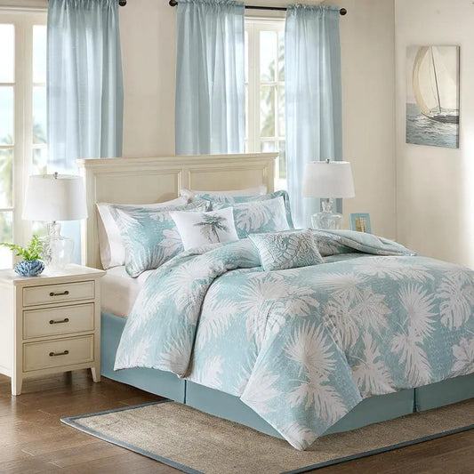 Palm Cottage Grove Cotton Printed 6 Piece Comforter Set Blue Full Olliix.com