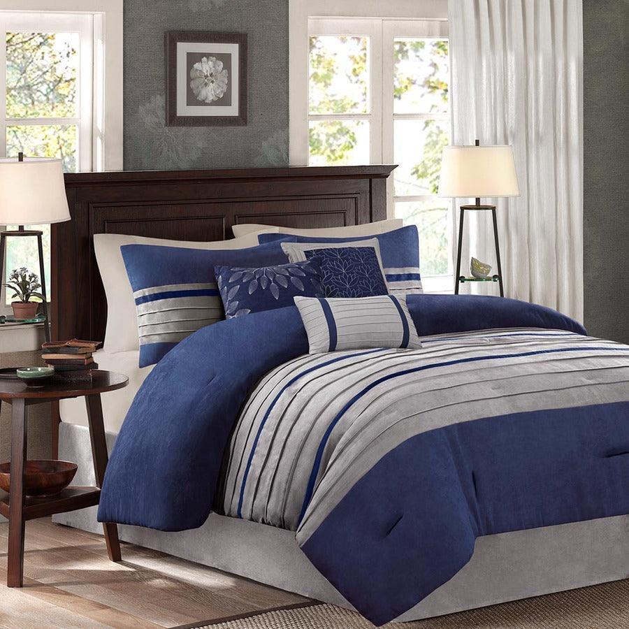 Palmer 26 " W 7 Piece Comforter Set Blue Queen Olliix.com