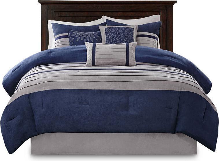 Palmer 26 " W 7 Piece Comforter Set Blue Queen Olliix.com