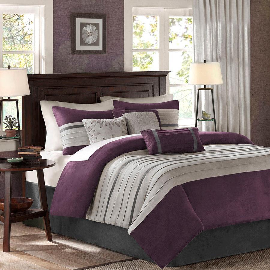 Palmer Luxury 7 Piece Comforter Set Purple Cal King Olliix.com