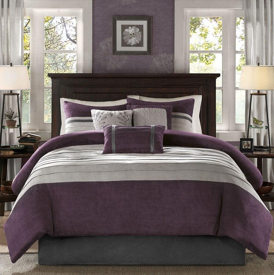 Palmer Luxury 7 Piece Comforter Set Purple Cal King Olliix.com