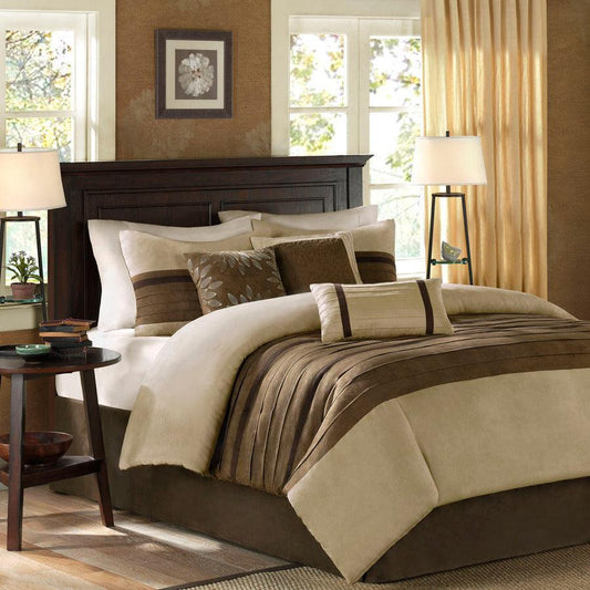 Palmer Traditional 7 Piece Comforter Set Natural Cal King Olliix.com