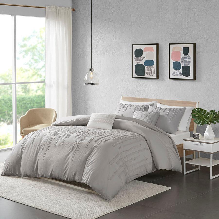 Paloma Modern Cotton Duvet Cover Set Full/Queen Gray Olliix.com