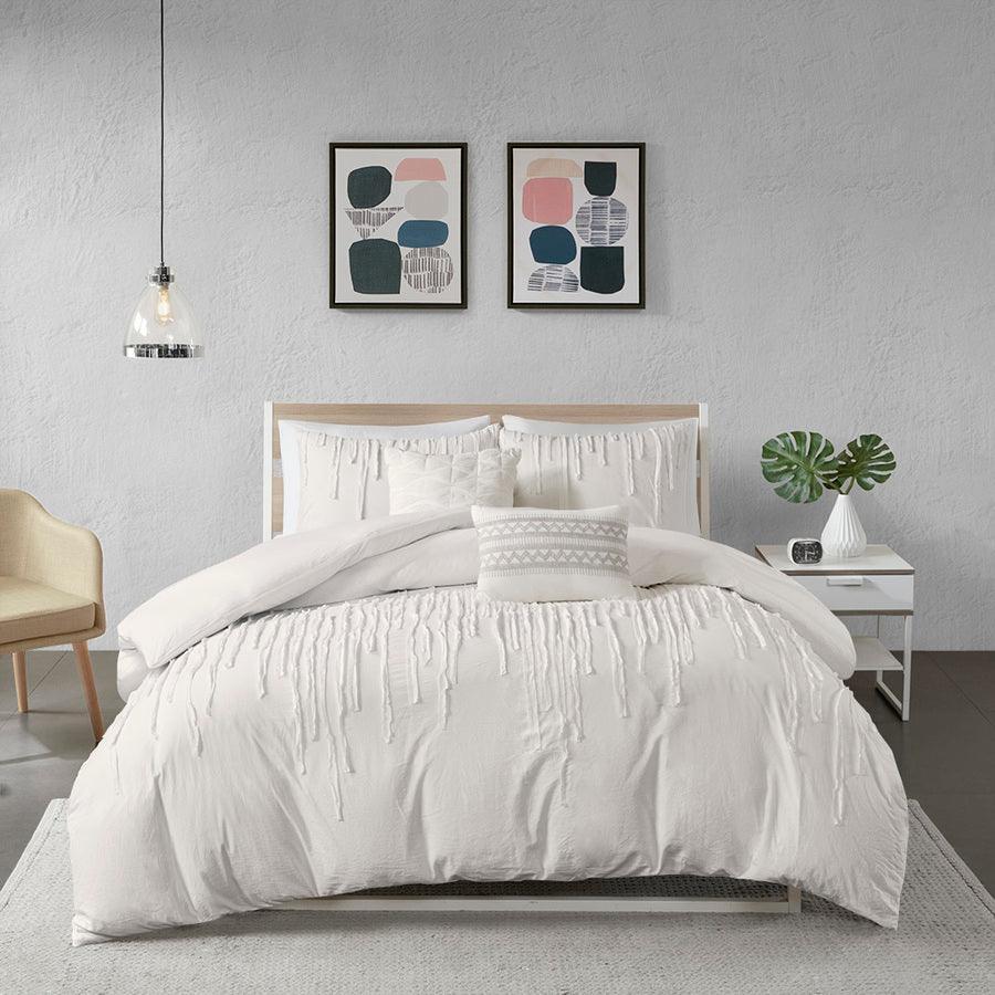 Paloma Modern Cotton Duvet Cover Set Twin/TXL Ivory Olliix.com