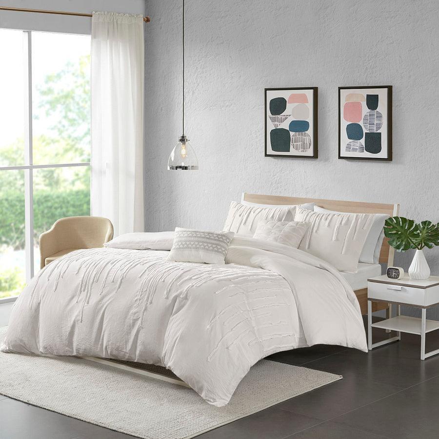 Paloma Modern Cotton Duvet Cover Set Twin/TXL Ivory Olliix.com