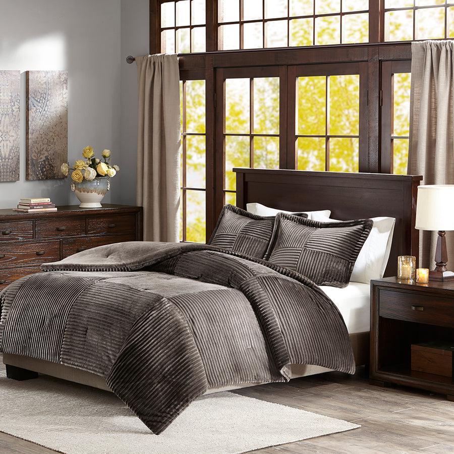 Parker Coastal Corduroy Plush Comforter Mini Set Gray Twin Olliix.com