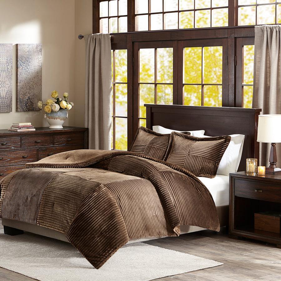 Parker Corduroy Plush Comforter Mini Set Brown King/Cal King Olliix.com