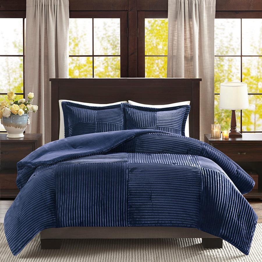 Parker Corduroy Plush Comforter Mini Set Navy Full/Queen Olliix.com