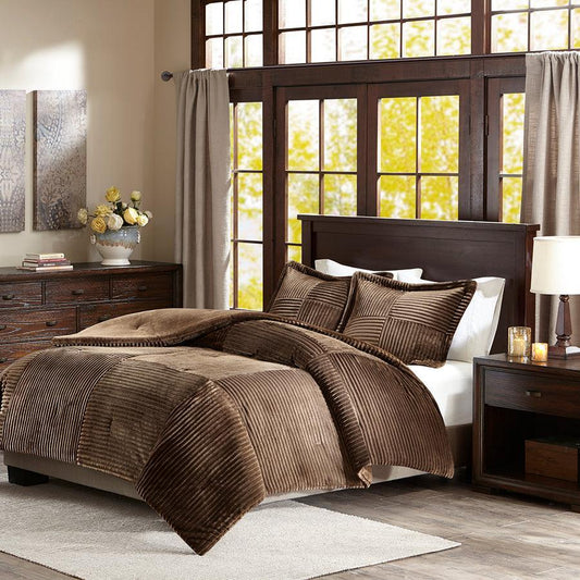 Parker Full/Queen Corduroy Plush Comforter Mini Set Brown Olliix.com