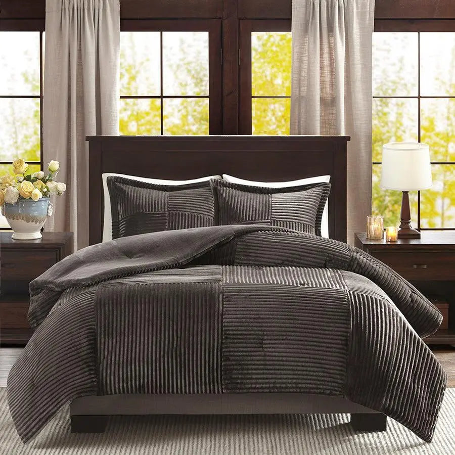 Parker King/California King Corduroy Casual Plush Comforter Mini Set Gray Olliix.com