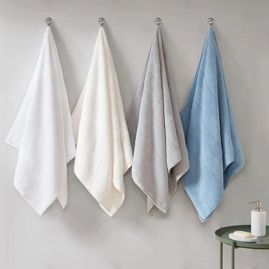 Parker Textured Solid Stripe 600GSM Cotton Bath Towel 6PC Set Ivory Olliix.com