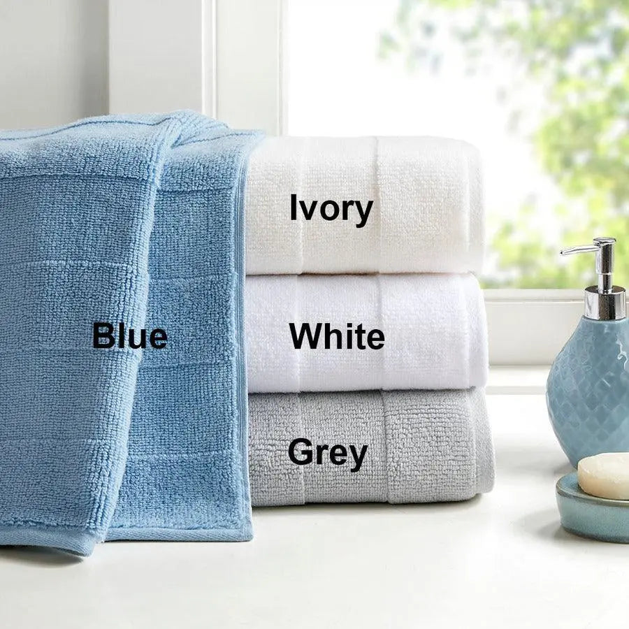 Parker Textured Solid Stripe 600GSM Cotton Bath Towel 6PC Set Ivory Olliix.com