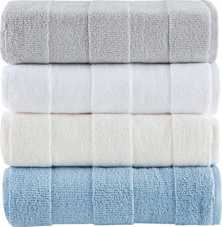 Parker Textured Solid Stripe 600GSM Cotton Bath Towel 6PC Set Ivory Olliix.com