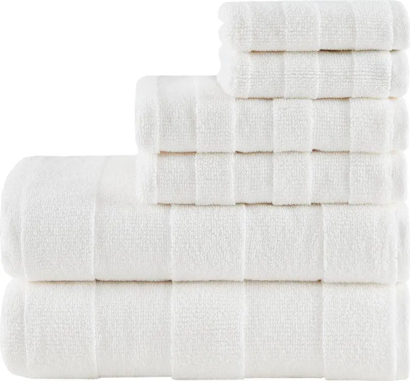 Parker Textured Solid Stripe 600GSM Cotton Bath Towel 6PC Set Ivory Olliix.com