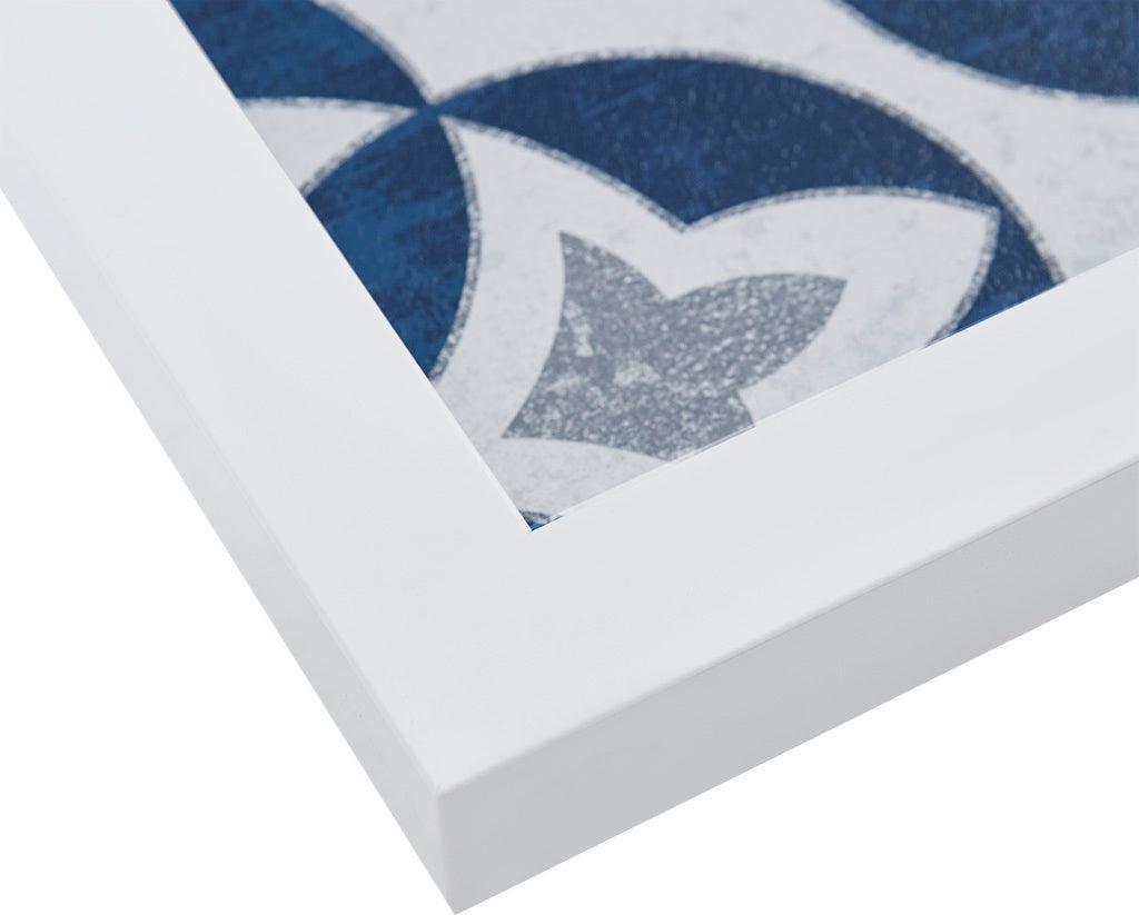 Patterned Tiles Paper Printed with Gel Coat and Framed Wall Decor 3 Piece Set Navy Olliix.com