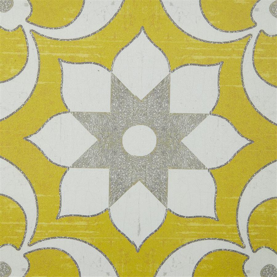 Patterned Tiles Paper Printed with Gel Coat and Framed Wall Decor 3 Piece Set Yellow Olliix.com