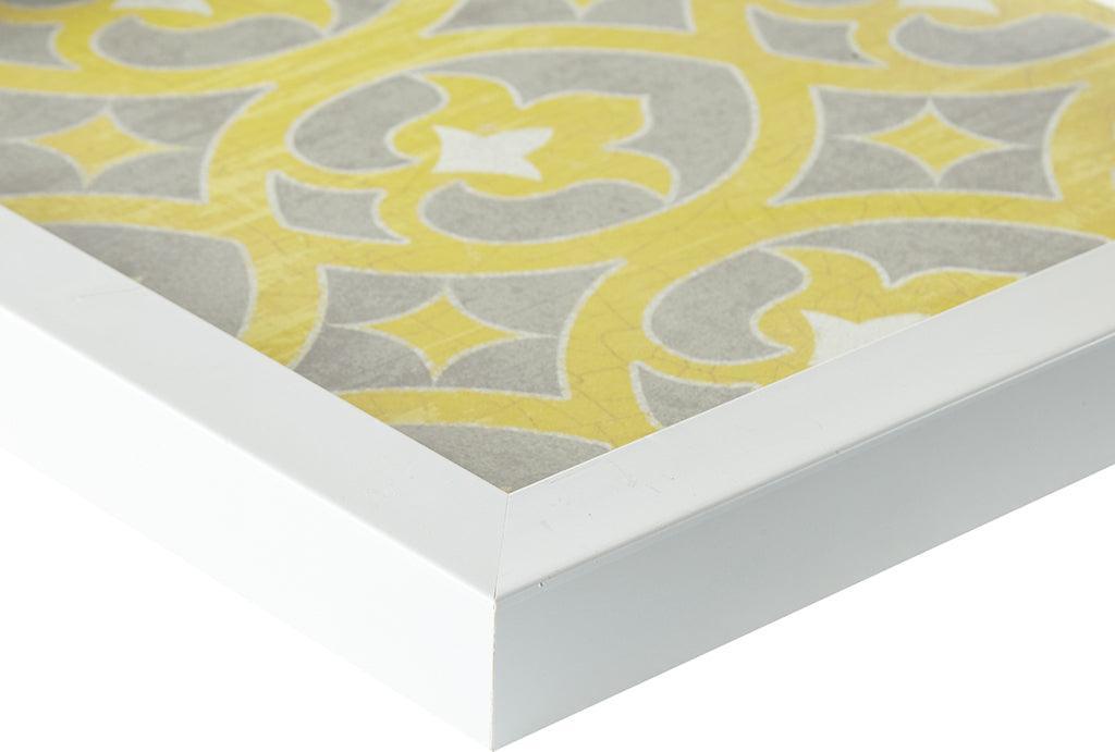 Patterned Tiles Paper Printed with Gel Coat and Framed Wall Decor 3 Piece Set Yellow Olliix.com