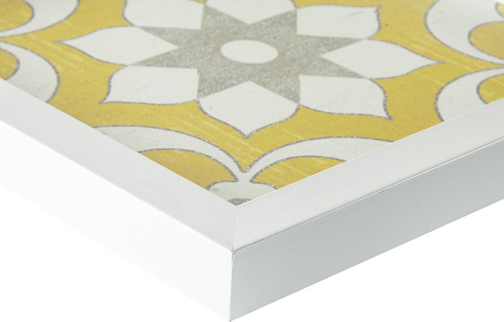 Patterned Tiles Paper Printed with Gel Coat and Framed Wall Decor 3 Piece Set Yellow Olliix.com