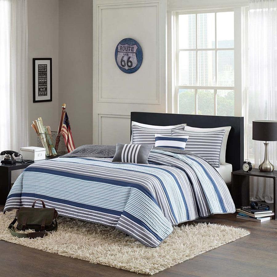 Paul Twin/Twin XL Reversible Coverlet Set Blue Olliix.com