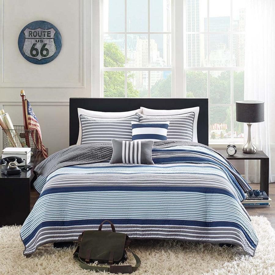 Paul Twin/Twin XL Reversible Coverlet Set Blue Olliix.com