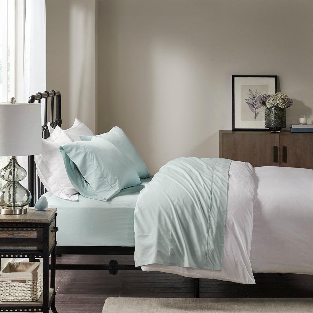 Peached Percale Cal King Sheet Set Aqua Olliix.com