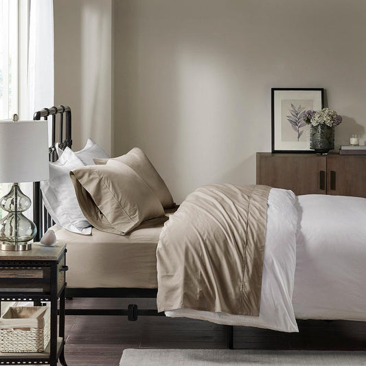 Peached Percale Cal King Sheet Set Khaki Olliix.com