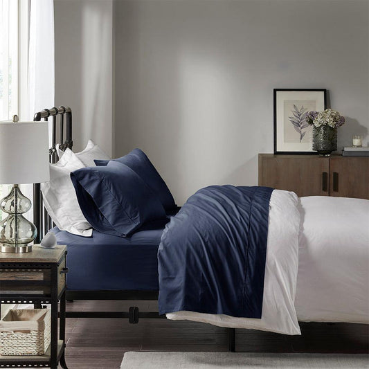 Peached Percale Cal King Sheet Set Navy Olliix.com