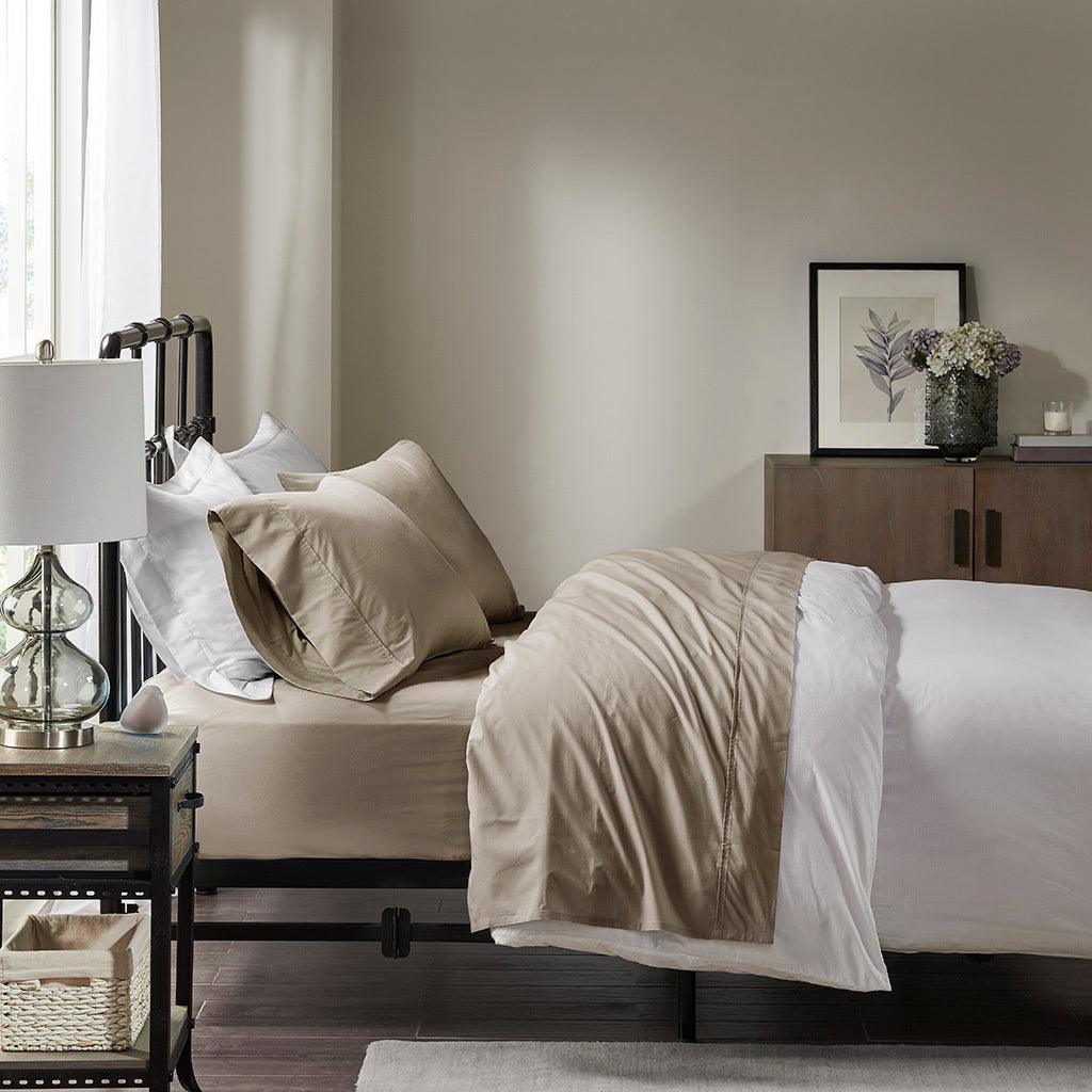 Peached Percale Full Sheet Set Khaki Olliix.com