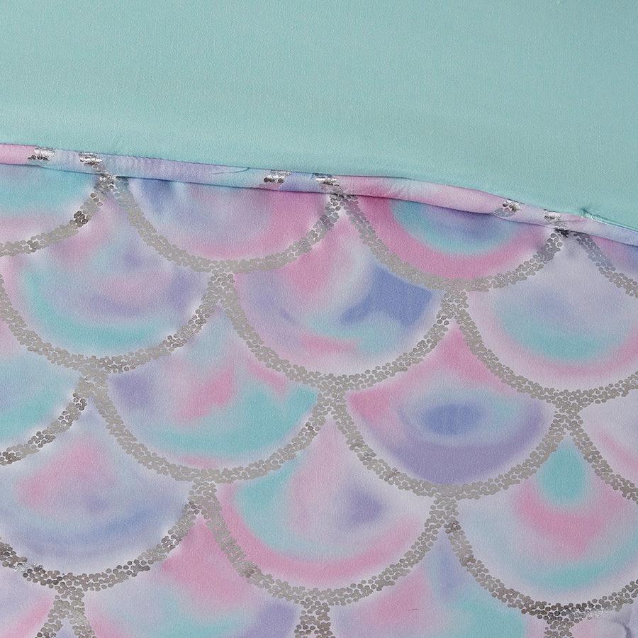 Pearl Metallic Printed Reversible 20 " D Comforter Set Aqua & Purple Full/Queen Olliix.com