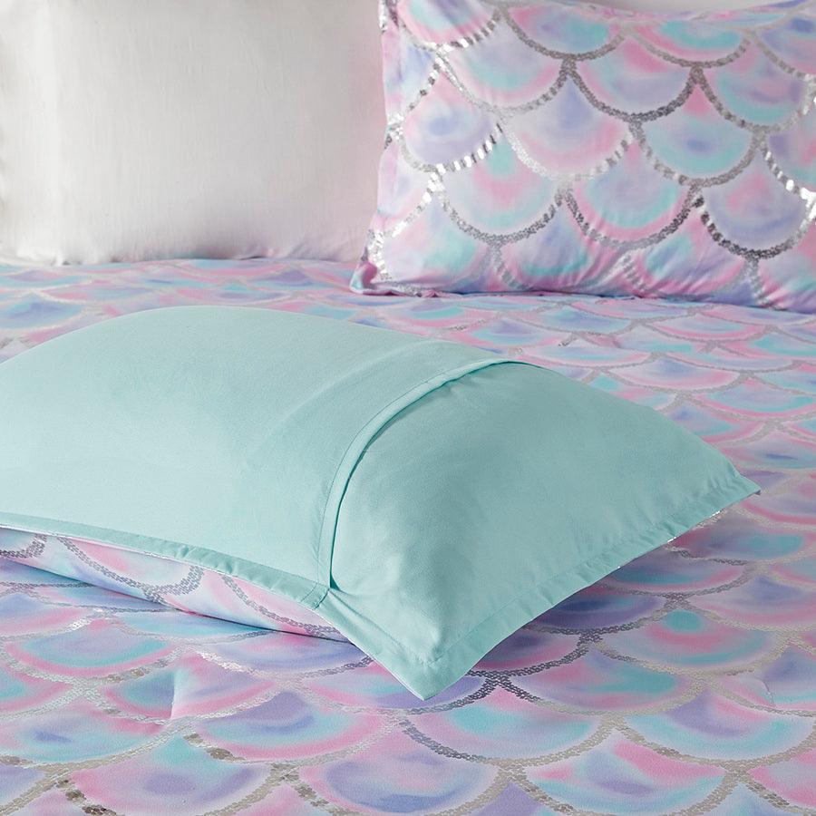 Pearl Metallic Printed Reversible 20 " D Comforter Set Aqua & Purple Full/Queen Olliix.com