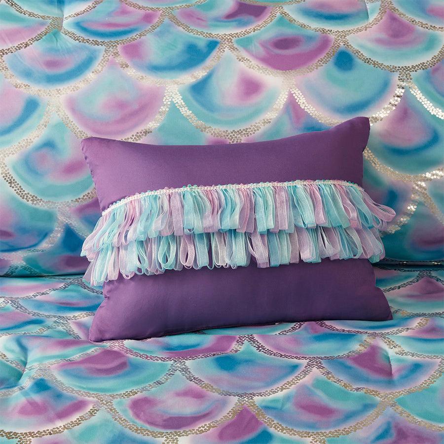 Pearl Metallic Printed Reversible Comforter Set Teal & Purple Full/Queen Olliix.com