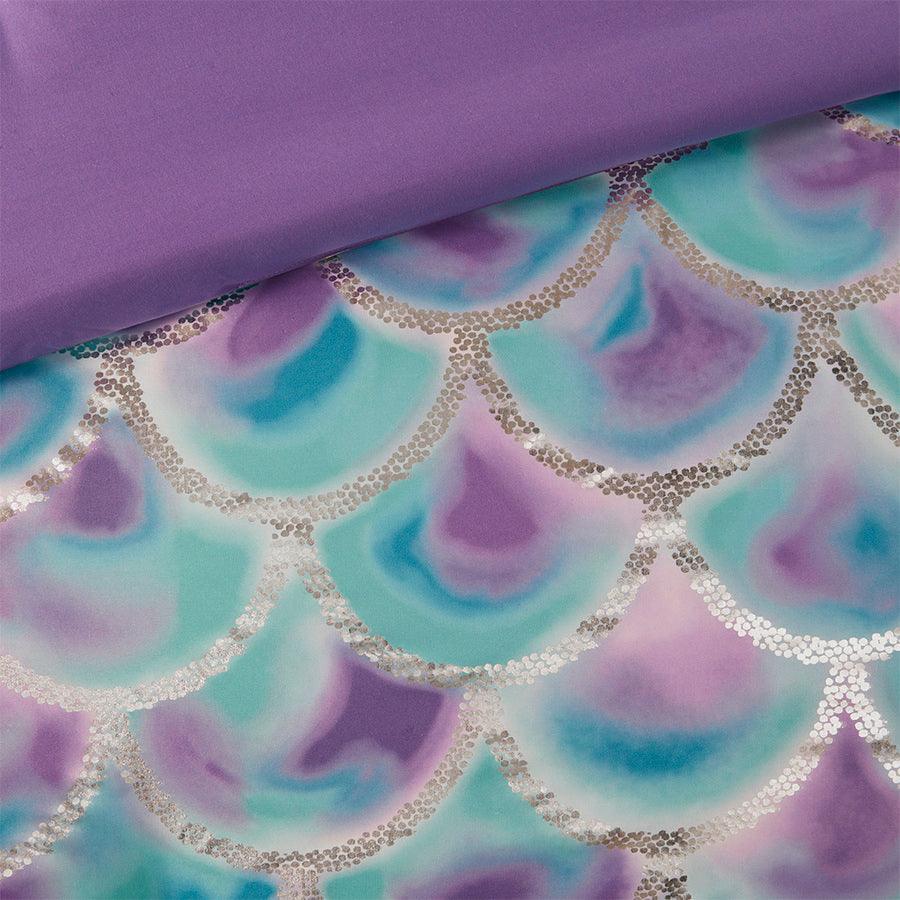 Pearl Metallic Printed Reversible Comforter Set Teal & Purple Full/Queen Olliix.com