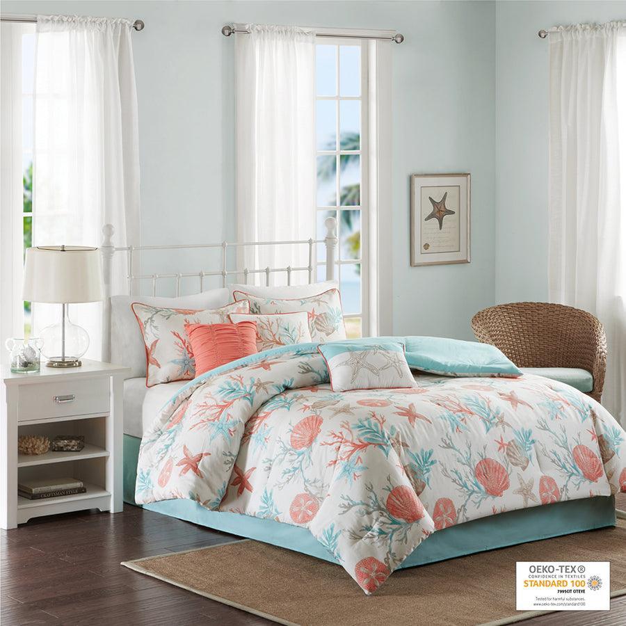 Pebble 20 " D Beach 7 Piece Comforter Set Coral King Olliix.com