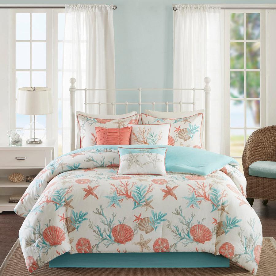 Pebble 20 " D Beach 7 Piece Comforter Set Coral King Olliix.com