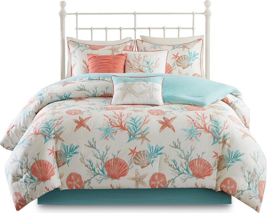 Pebble 20 " D Beach 7 Piece Comforter Set Coral King Olliix.com