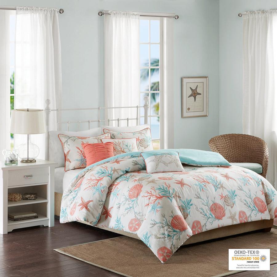 Pebble Coastal| Beach 6 Piece Duvet Cover Set Full/Queen Coral Olliix.com