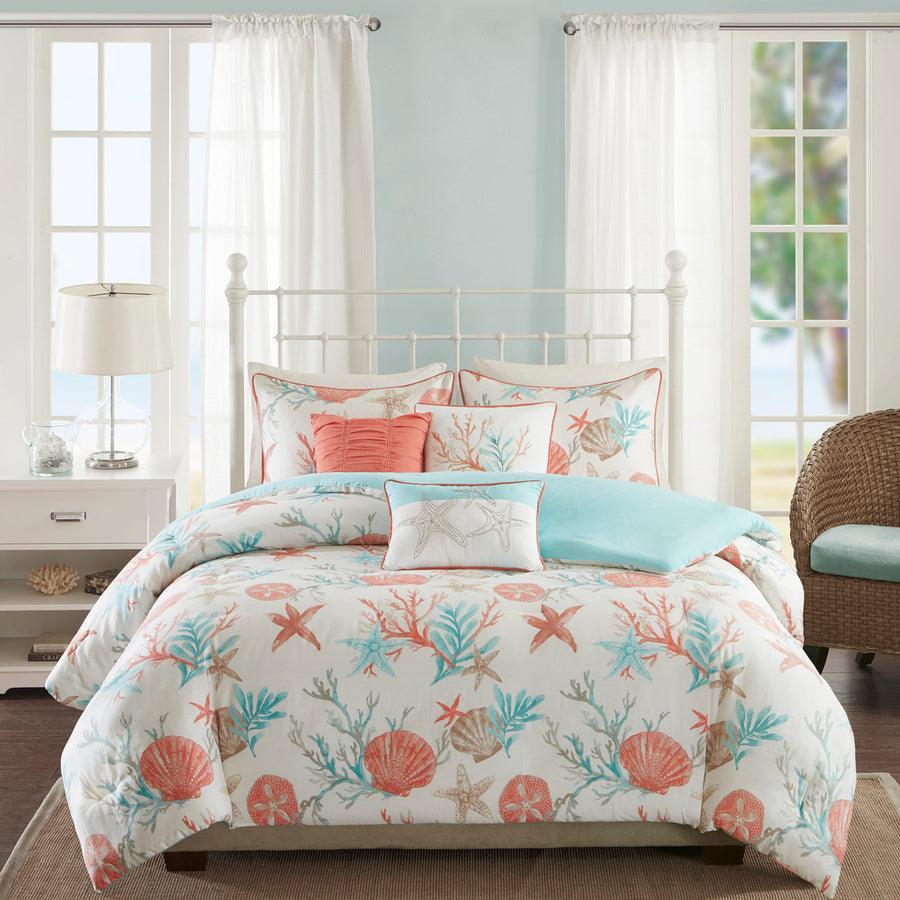 Pebble Coastal| Beach 6 Piece Duvet Cover Set Full/Queen Coral Olliix.com