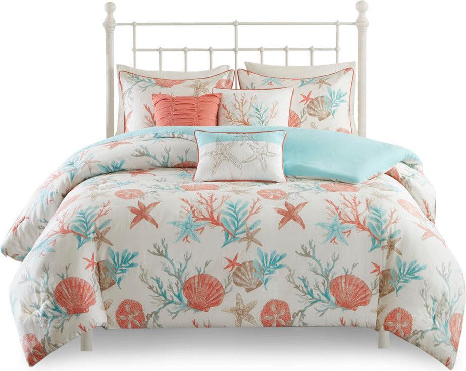 Pebble Coastal| Beach 6 Piece Duvet Cover Set Full/Queen Coral Olliix.com