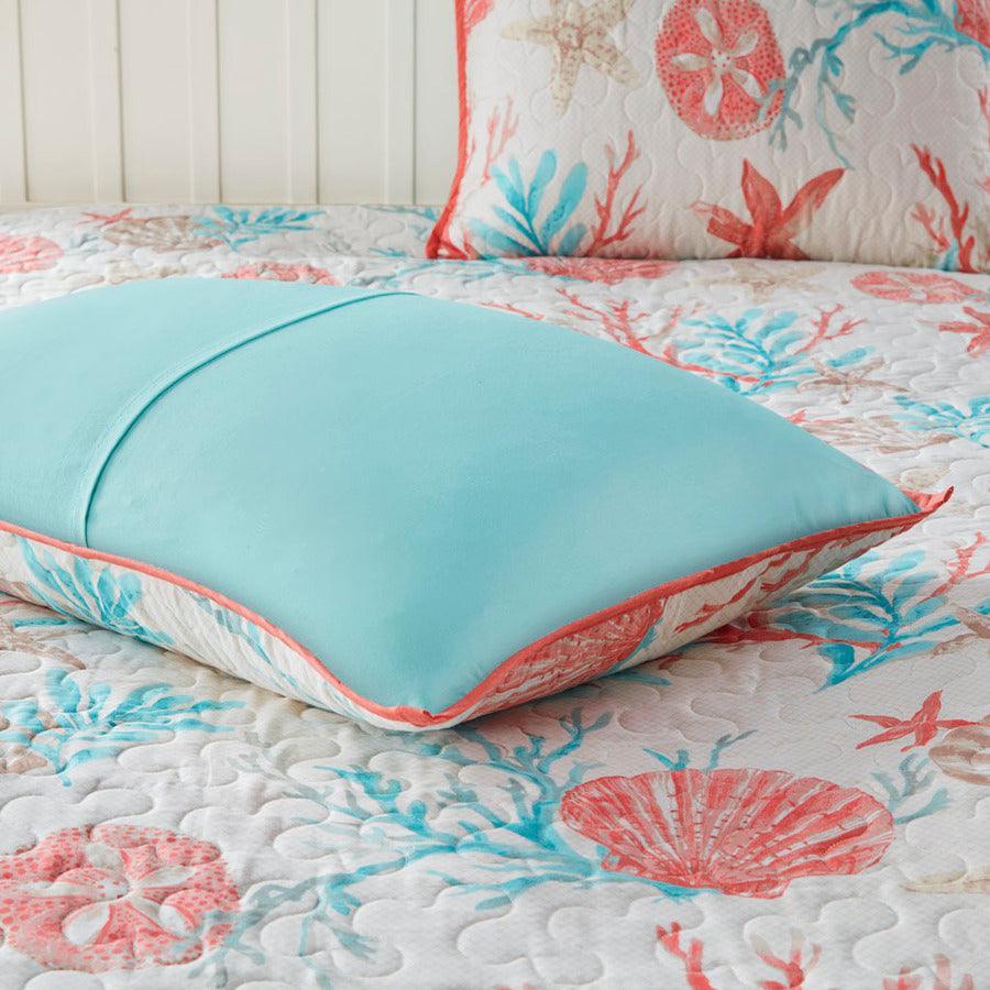 Pebble King/California King Beach 6 Piece Cotton Sateen Reversible Coverlet Set Coral Olliix.com