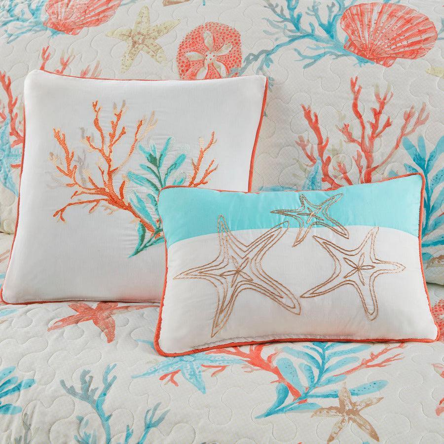 Pebble King/California King Beach 6 Piece Cotton Sateen Reversible Coverlet Set Coral Olliix.com