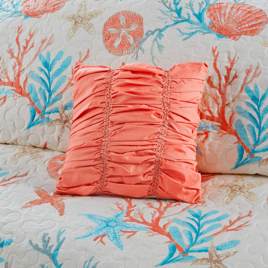 Pebble King/California King Beach 6 Piece Cotton Sateen Reversible Coverlet Set Coral Olliix.com