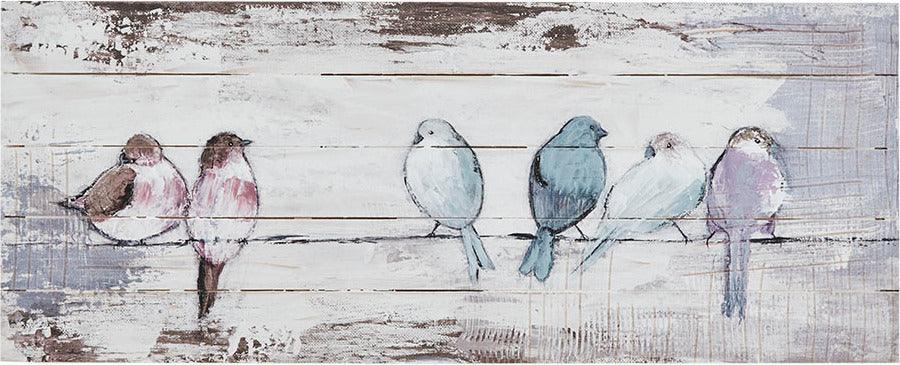 Perched Birds Hand Painted Wood Plank White & Grey Olliix.com