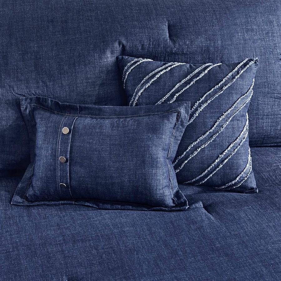 Perry Oversized Denim Comforter Set Blue Queen Olliix.com