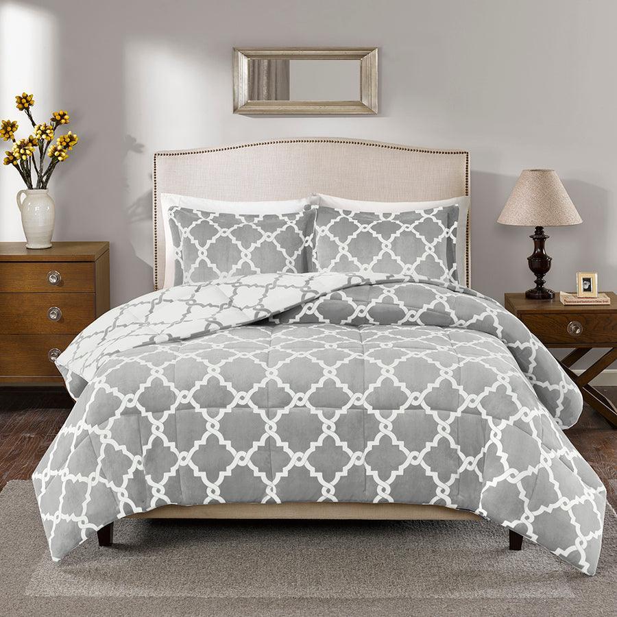 Peyton 20 " D Reversible Plush Comforter Mini Set Gray Twin Olliix.com